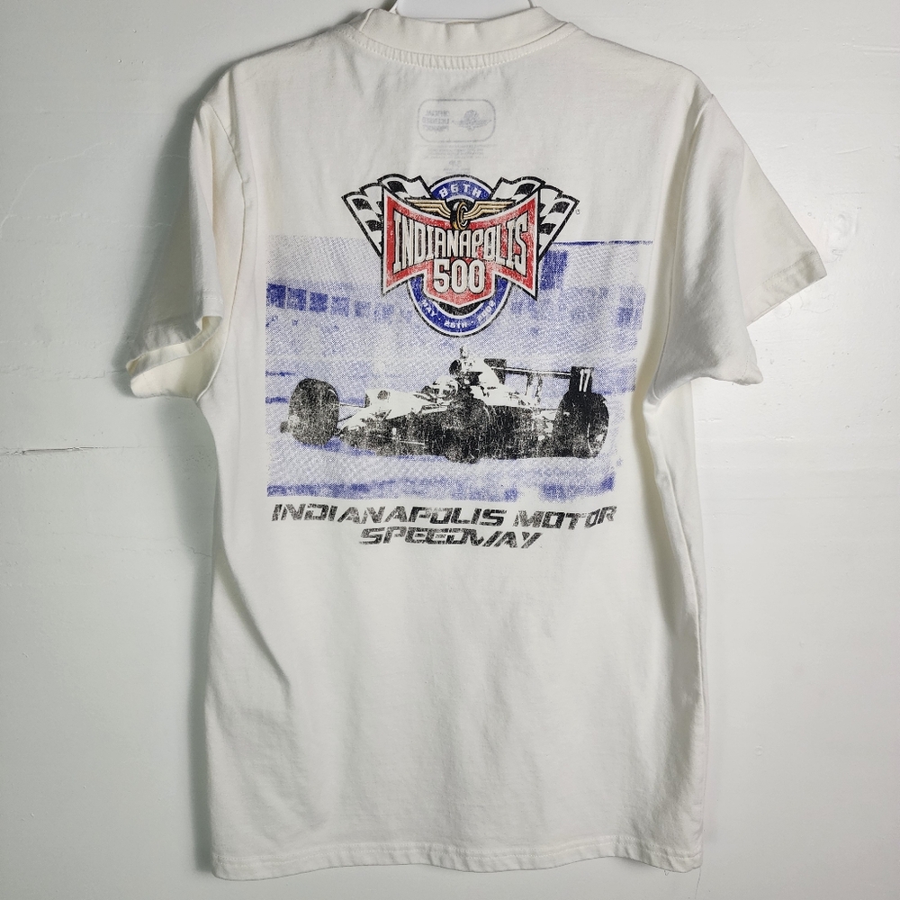 Vintage Indianapolis 500 Mens White Graphic T-Shirt Small 2002 Indy 86th Anniver